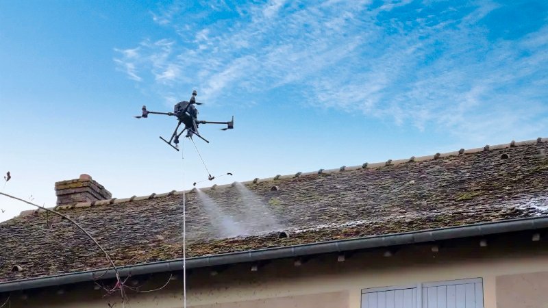 D&eacute;moussage pavillon Yvelines tuile m&eacute;canique par drone