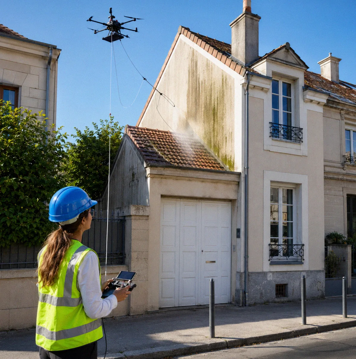 Pavillon &Eacute;tampes d&eacute;mouss&eacute; par drone AltaClean, tuile m&eacute;canique versant nord (91)